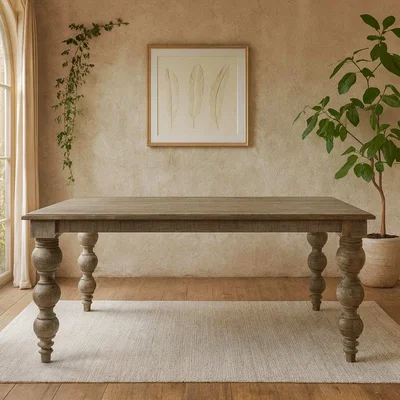 The Range Montaine Rectangular Wood Dining Table Rustic Farmhouse Mid Century Matt Finish - Brown