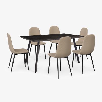 The Range 6 Seater Dining Table with 6 Dining Chairs Set - Dark Wood & Beige