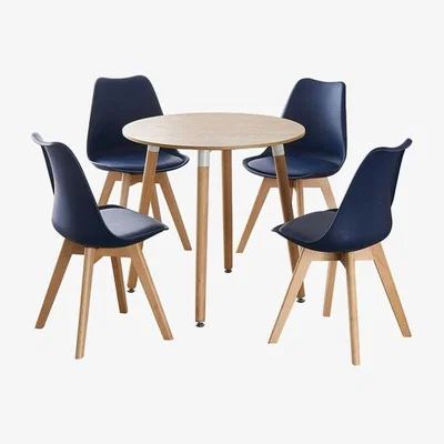 The Range Lorenzo Round Dining Set with a Table and Set of 4 Chairs - Blue