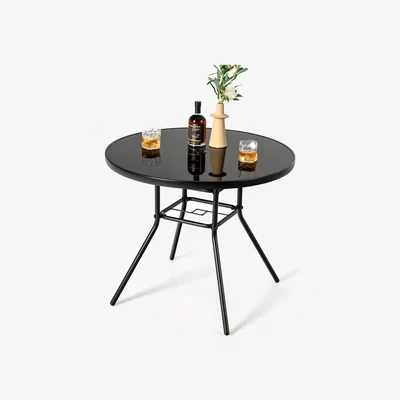 The Range Outdoor Round Tempered Glass Table - Black