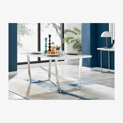 The Range Kylo 160cm Large White High Gloss and Chrome Dining Table - White