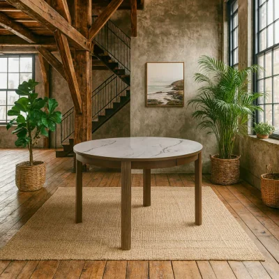 The Range Cork Round Extendable Dining Table Ceramic Top Veneer Base - Brown