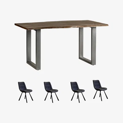 The Range Grey Medium Dining Table 1.5M Set With 4 Chairs - Light Wood