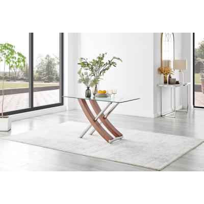The Range Mayfair 4 Glass and Wood Veneer Rectangle Dining Table - Wood
