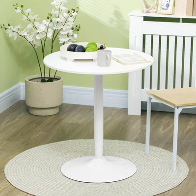 The Range HOMCOM Round Dining Table with Steel Base for Dining Room - White