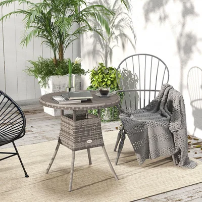 The Range Slatted Wood-plastic Composite Top Rattan Dining Table - Grey