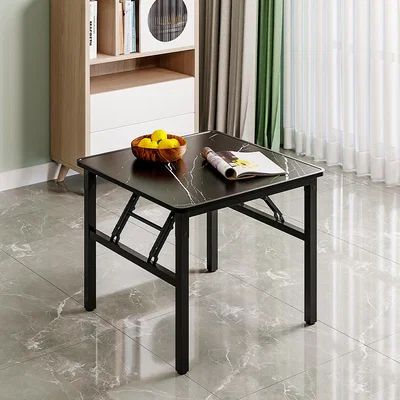 The Range Foldable Marble Effect Tabletop Square Dining Table With Metal Legs - Black / 5.6kg
