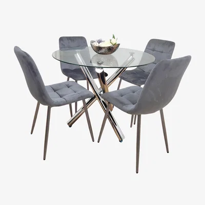 The Range Dining Table With 4 G rey Velvet Chairs Dining Room - Grey