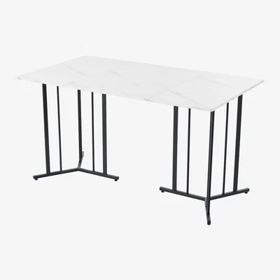 The Range Modern Marble Pattern Dining Table with Adjustable Feet for Kitchen Living Room - White