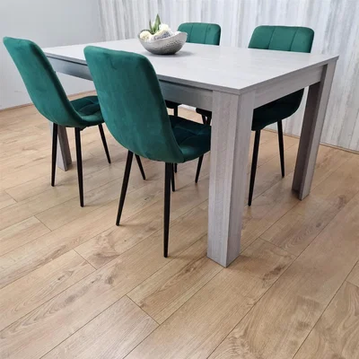 The Range Dining Table Arrow Effect with 4 Green Chairs Dining Room and Kitchen Set - Grey Green