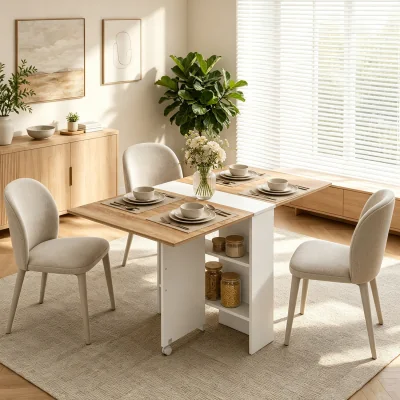 The Range HOMCOM Rolling Drop Leaf Dining Table, Folding Kitchen Table with Shelves