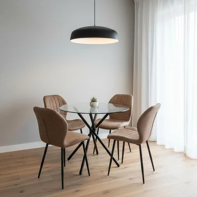 The Range New York Dining Table with 4 Jaydn Leather Chairs - Tan