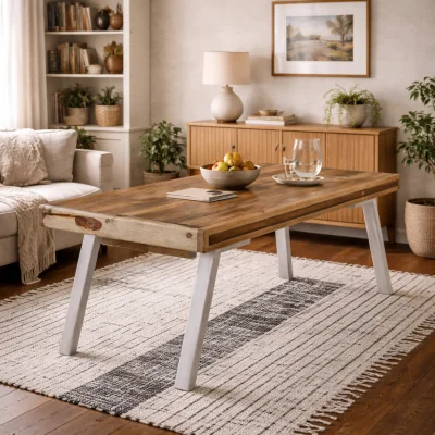 The Range Los Angeles Large Reclaimed Wood Dining Table with Metal Legs - Brown