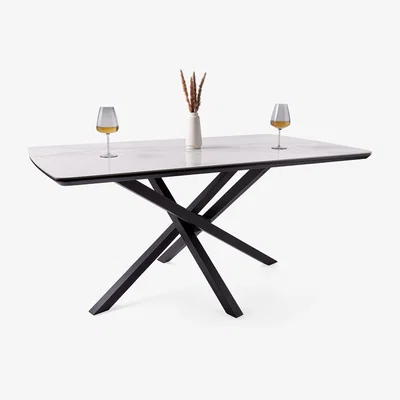 The Range Rectangular 6 Seater Dining Table with Ceramic Marble Effect Top - Black & White