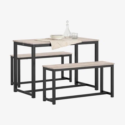 The Range Dining Set - Dining Table and 2 Benches - Neutral