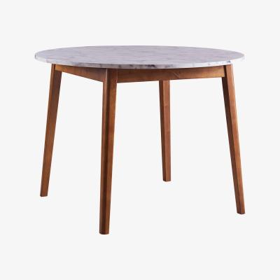 The Range Versanora Dining Table Round With Faux Marble Top Walnut Legs Ashton - White