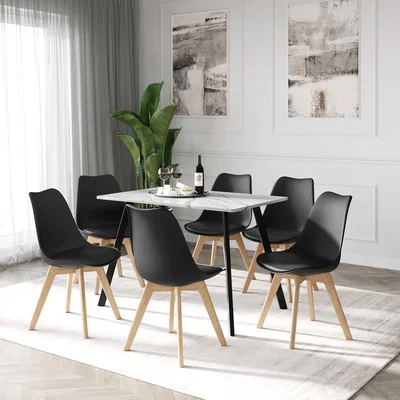 The Range 110 cm Dining Table with 6 Tulip Chairs Modern Kitchen Set - White / 25kg