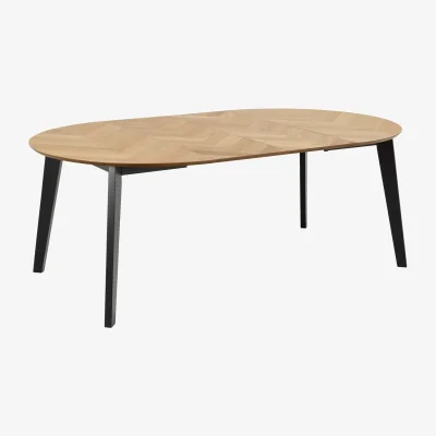 The Range Hedehusene Round Extendable Dining Table, Natural Oak-Effect Top, Black Steel Legs - Natural