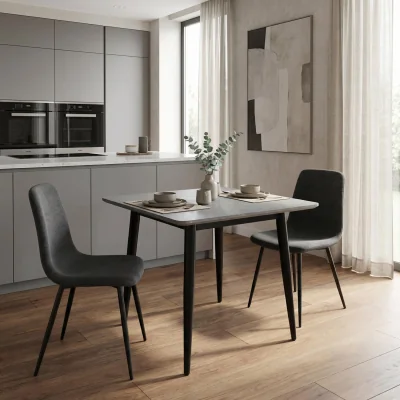 The Range FWStyle Dining Table Sintered Stone Marble Effect Sand Blasted Legs - Grey
