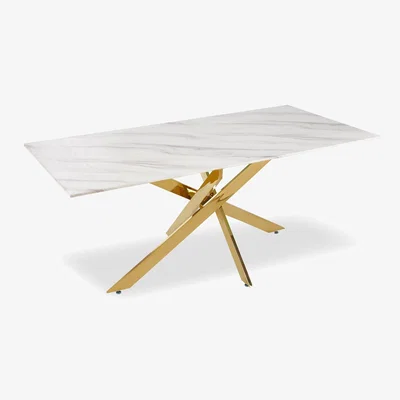 The Range Amara Rectangular Glass Marble Effect Dining Table - White
