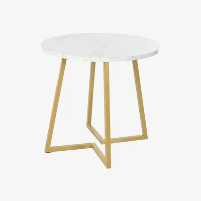 The Range Round White Marble Pattern Dining Table - White and Gold