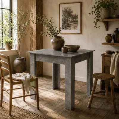 The Range Kava Cement Grey Square Dining Table - Faux Cement Finish, Compact Modern Design