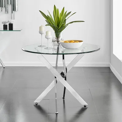 The Range Novara Chrome Round Glass Dining Table - Yellow