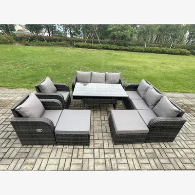 The Range Fimous 10-Seater Rattan Patio Lounge Set with Dining Table - Dark Grey