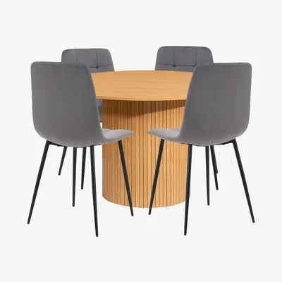 The Range Brown Axel Round Fluted Dining Table with 4 Chairs Birlea - Brown