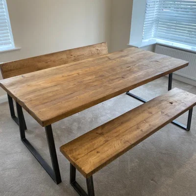 The Range Rustic Handmade Dining Table plus Bench - Rugger Brown / 120cm / 300cm