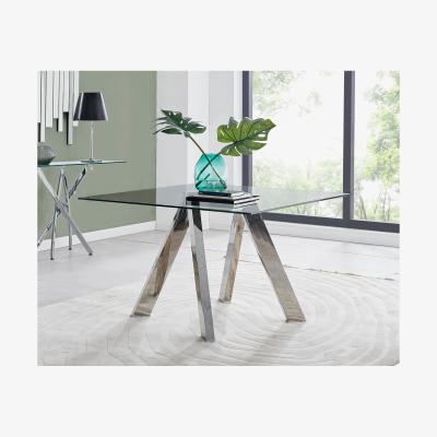 The Range Lugano Square Glass and Chrome Dining Table - Grey
