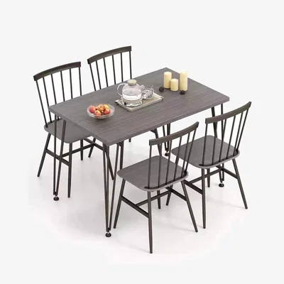 The Range Grey Rectangular Dining Table with 4 Chairs - Grey and Black