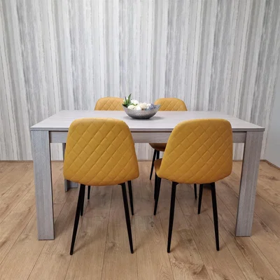The Range Dining Table with 4 Mustard Chairs Set - Mustard Grey