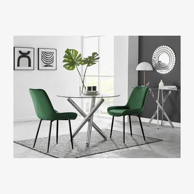 The Range Selina Round Dining Table  2 Pesaro Black Leg Chairs - Green