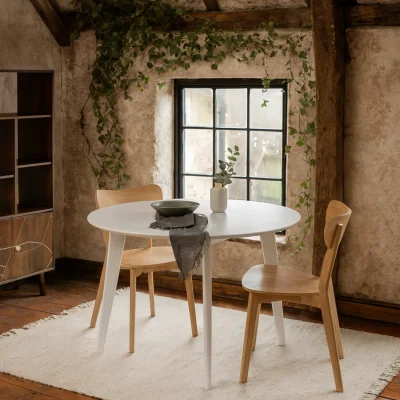 The Range Saffron Round Veneer Dining Table Seats 4 - White