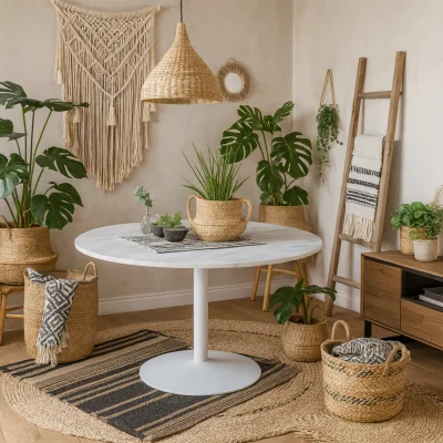 The Range Stavanger Round Marble Dining Table with Steel Base - White