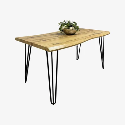The Range Arizona Curved edge wooden top Dining Table - Rustic Effect / 140cm