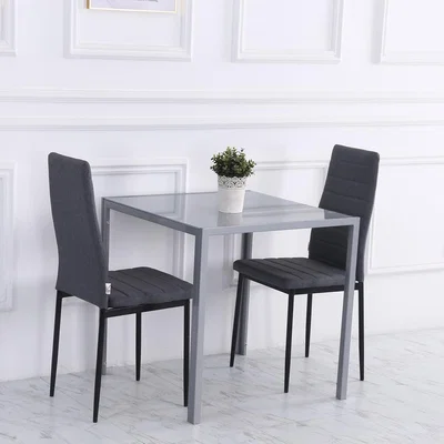 The Range Square Dining Table with Glass Top and Metal Legs - Grey