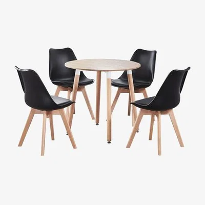 The Range Lorenzo Round Dining Set with a Table and Set of 4 Chairs - Black