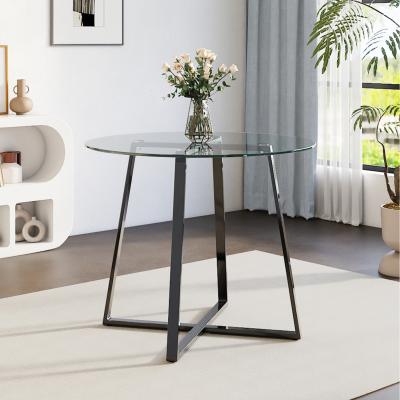 The Range Dining Table with Glass Top and Trapezoid Base - Transparent