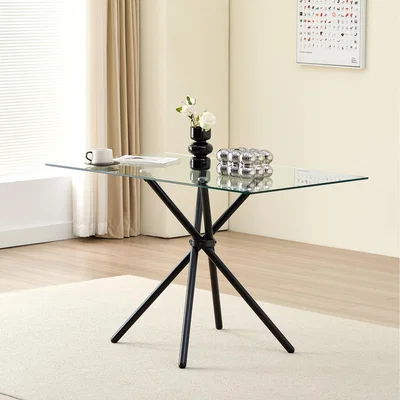 The Range Miami Rectangle Glass Dining Table with Starburst Legs - Black