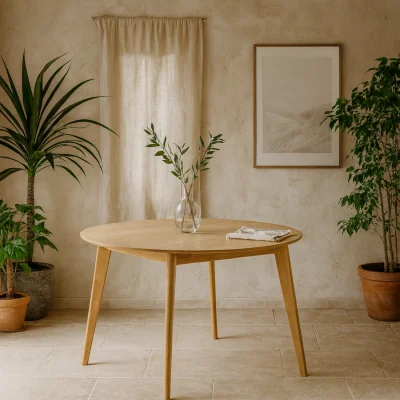 The Range Wyld Haus Marseille 120cm Round Oak Veneer Dining Table, Scandinavian Matt Oak - Natural