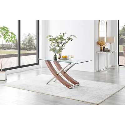 The Range Mayfair 6 Seater Glass and Wood Veneer Rectangle Dining Table - Wood