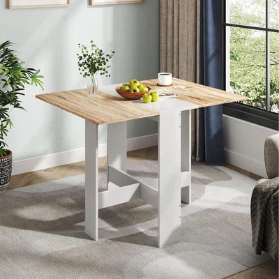 The Range Foldable Dining Table in Particle Board - White+Natural