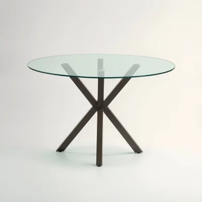 The Range Salford Round Glass Dining Table With Black Wood Effect Base - Black