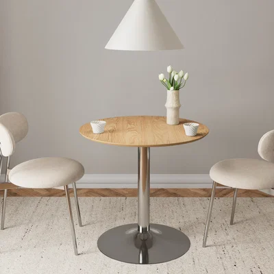 The Range Ibiza Round Café Table in Matt Oak with Chrome Base - Oak