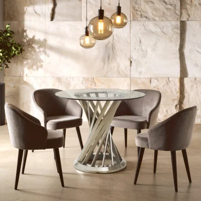 The Range Anzio Clear Glass Top And Silver Hourglass Base Dining Table - Silver