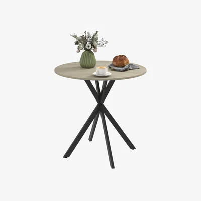 The Range HOMCOM 80cm Round Dining Table with Cross Steel Legs - white oak