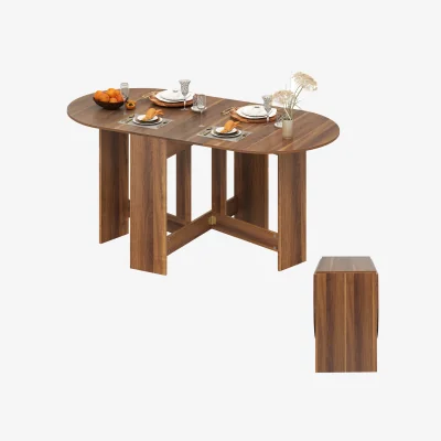 The Range Folding Multifunctional Drop Leaf Round Table - Brown