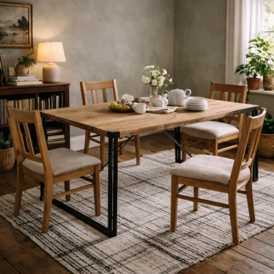 The Range Toivakka Industrial Reclaimed Wood Dining Table with Iron Edging - Brown
